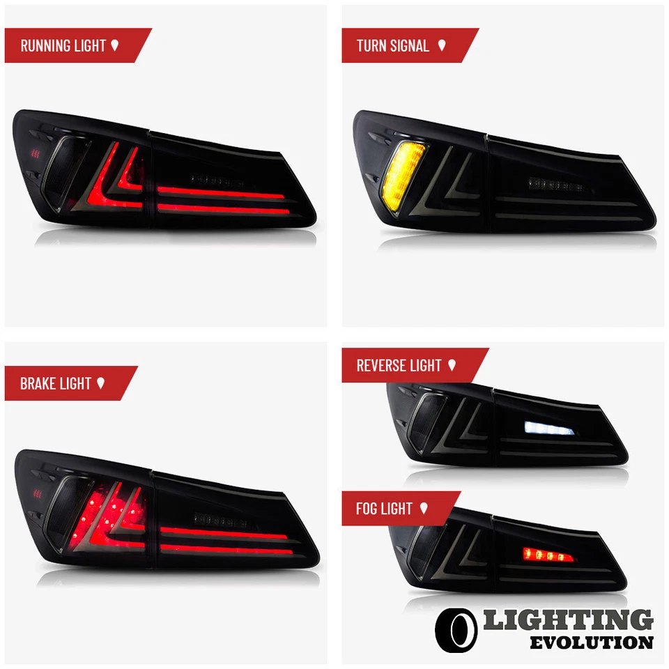 Juego de luces traseras LED VLAND PARA 06-13 LEXUS IS 250 350 IS F sedán de freno de humo Foto 3 de 4
