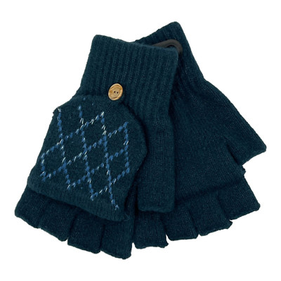 Steve Madden Womens Convertible Mittens Navy Fingerless Diamond One Size New