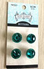 VINTAGE SEW-OLOGY GREEN RHINESTONE BUTTONS ON CARD NIP TRIM 27
