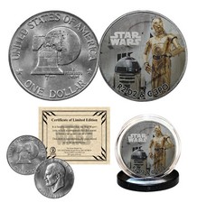 R2-D2 / C-3PO - STAR WARS Genuine 1976 IKE Eisenhower Dollar US Coin LICENSED