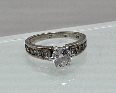 ESSE Sterling Silver CZ Solitaire Ring w/ Accents Sz 7 [083 PIy]