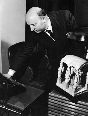 Mario Scelba bent down telephone private study Barberini Street wh- Old Photo