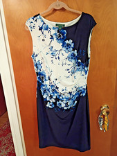 Lauren Ralph Lauren Blue and White Floral Print Knit Dress 14