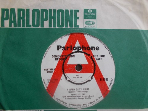 M- UK DEMO PARLOPHONE 45 - PETER SELLERS - "A HARD DAY'S NIGHT" / "HELP!"