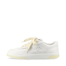 Chanel Coco Mark 24P Leather Sneakers 37 Ladies' White G39978 Replaceable cord B