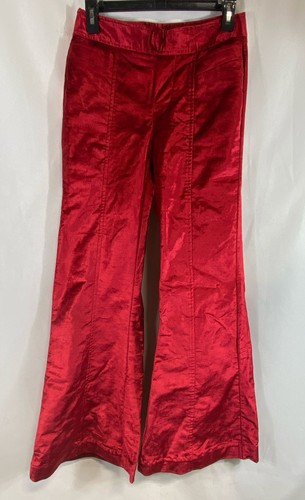 NWT Free People Womens Red Flat Front Mid Rise Flared Leg Casual Pants Size 2