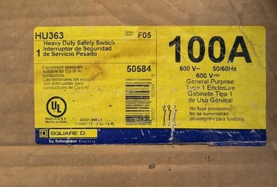 HU363N, Square D, Safety Switch, non-fusible , 100A, 3 poles, 100hp, 600VAC/DC 