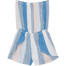 Vintage Havana Romper Girls Large Multi Striped Smocked Layer One Piece RED528