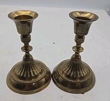 Vintage Pair Brass Candle Holders Shiny 4 3/4" (248) 
