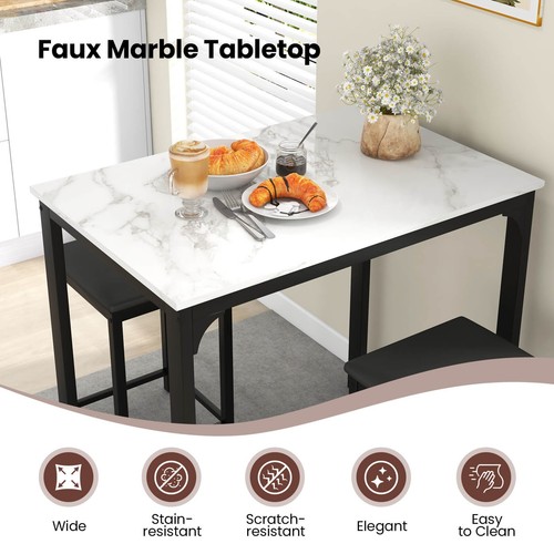 Juego de comedor de 3 piezas de contraaltura mesa de mármol sintético y 2 sillas barra de cocina nuevo - Imagen 8 de 12