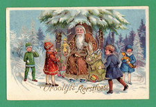 VINTAGE CHRISTMAS GEL POSTCARD SANTA SACK TOYS CHILDREN SNOW