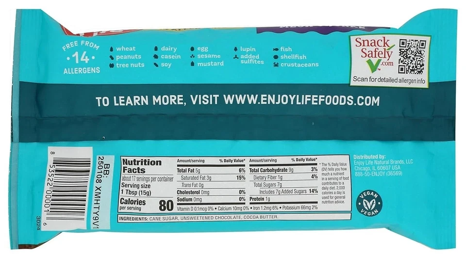 Mega trozos semidulces Enjoy Life 9 oz vegano sin gluten sin OGM mega choc chip Foto 2 de 4