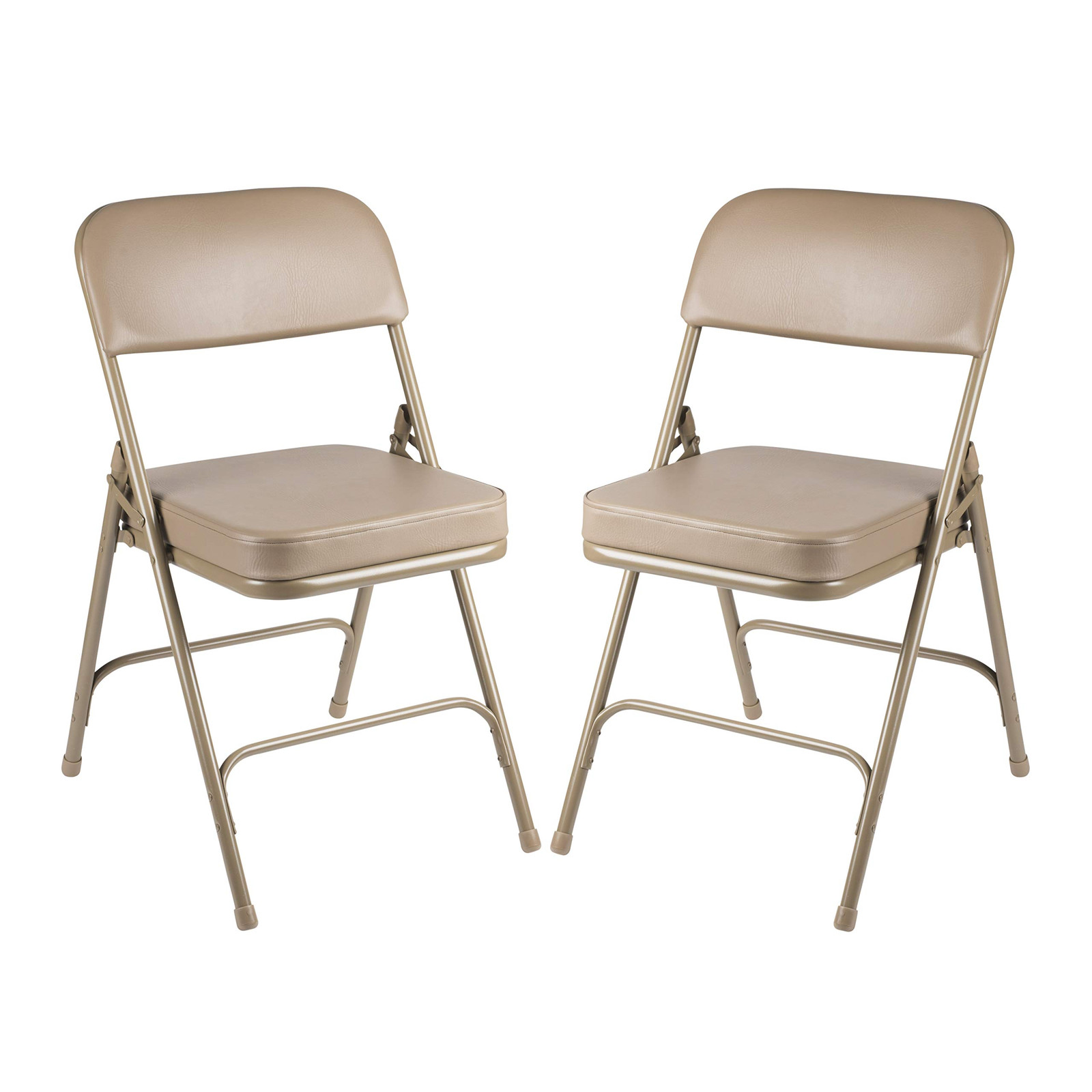 2 Pack Beige Vinyl Folding Chairs with 2-Inch Cushioned Seat