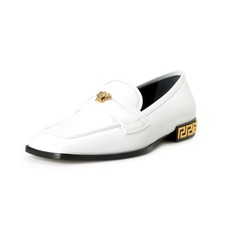 Versace Women's White Leather Gold Medusa Loafers Slip On Flats Shoes
