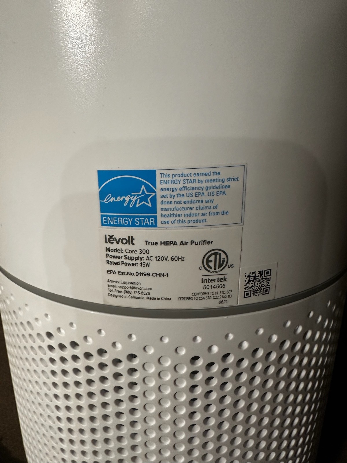 LEVOIT Upgraded Core 300 True HEPA Air Purifier - White