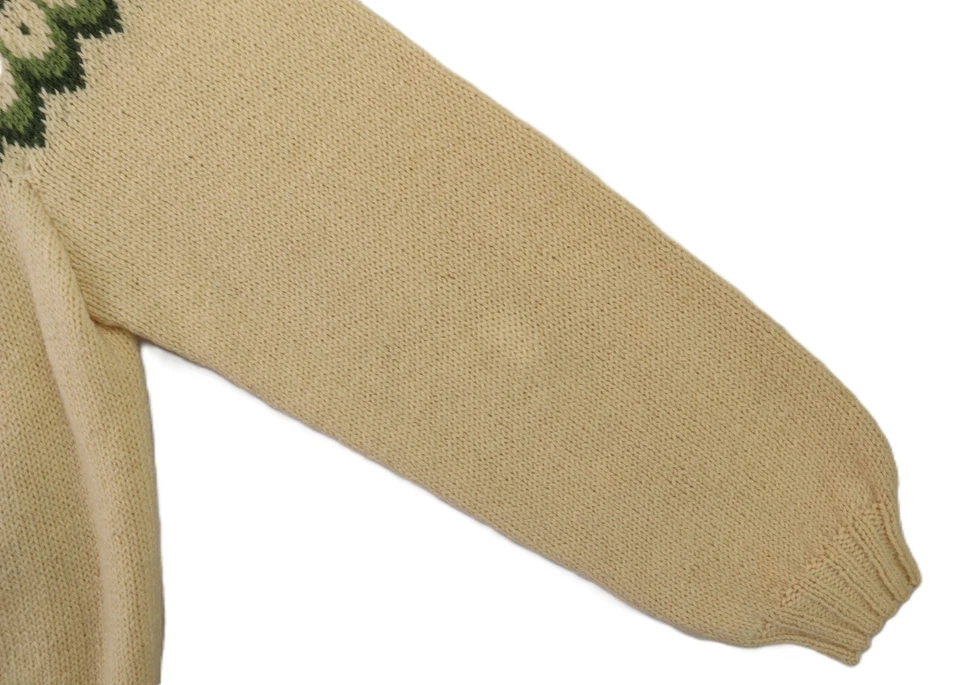 美国女式 S 象牙色手工针织 Fair Isle 羊毛锡特斯堪的纳维亚开衫毛衣 — 第 2/4 张图片