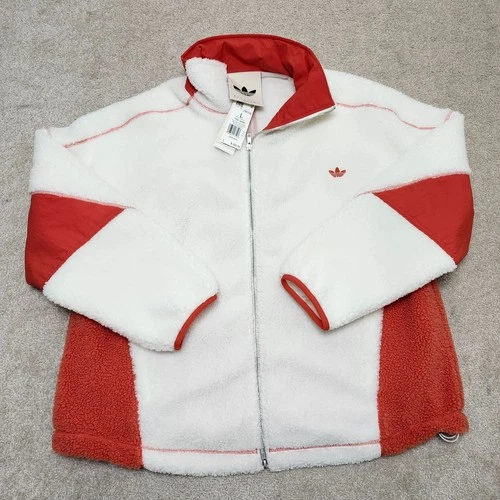 Adidas Men Large Adams Blvd Polar Fleece Jacket White Orange JX6150 - product listing photo