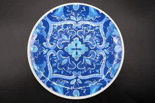 Decorative Blue and White Abstract Floral Pattern Melamine 9" Plate Replacement