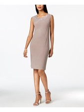 R&M RICHARDS Womens Brown Jewel Neck Above The Knee Evening Dress 8