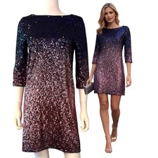 Maia Sequin Ombre Mini Dress 4 Navy Pink 3/4 Sleeve Cocktail Holiday Party
