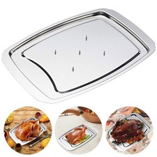 Roasting Carving Tray with Spikes Meat Holder Stainless Steel Kitchen BBQ Tool