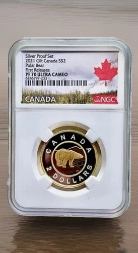 2022 CANADA $2 GILT SILVER PROOF POLAR BEAR TOONIE NGC PF70 UCAM FIRST RELEASES