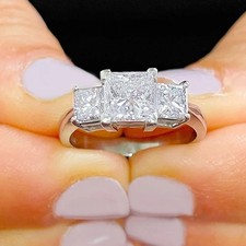 3Ct Princess Cut D/VVS1 Moissanite 3-Stone Engagement Ring 925 Sterling Silver