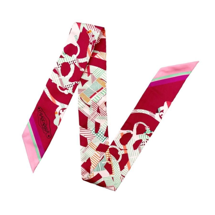 HERMES Twilly Silk Scarf Cavalcadour Morning H063142S 12 Raspberry Rose Design