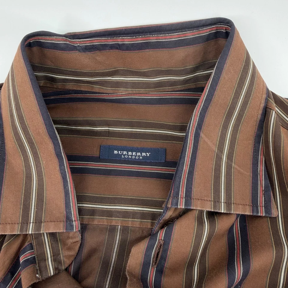 Camisa de vestir Burberry London para hombre 17/39 - LT - marrón manga larga - falta botón Foto 4 de 4