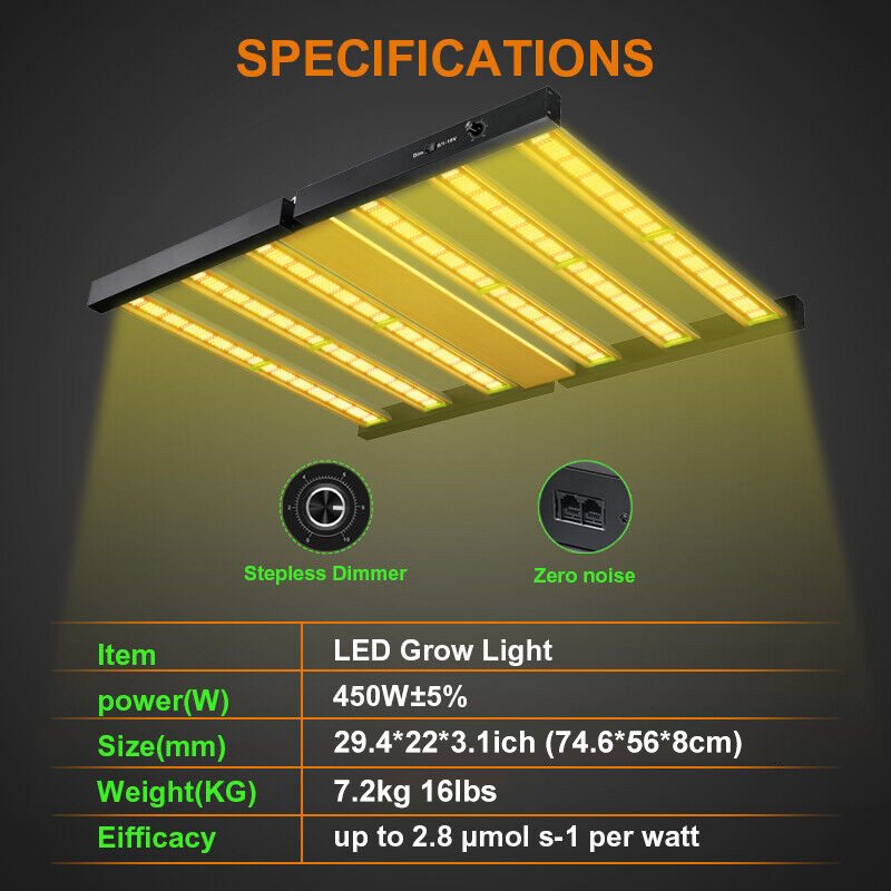 Phlizon 450W 640W Commercial LED Grow Light Full Spectrum Bars w/Samsung Diodes