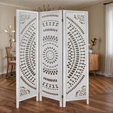 3 Panels Wood Cutout Room Dividers Carved Folding Privacy Screens Freestanding