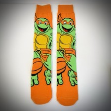 MICHELANGELO NINJA TURTLES SOCKS teenage mutant tmnt BIG LOGO Mens ADULT CREW