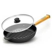Ø24-28Cm Grillpfanne Aus Gusseisen Mit Glasdeckel Steakpfanne Brizoll Bratpfanne