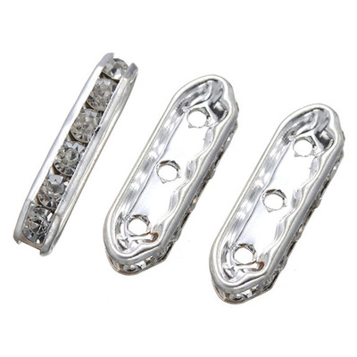 100 Pcs Rhinestone Spacer Beads 3 Hole Metal Spacer Bars for DIY Multi Strand...