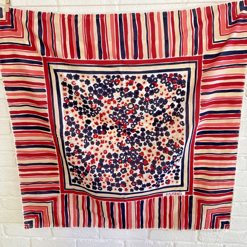 De Colección Bufanda Bandana DaVinci 34" Cuadrado Rojo Azul Naranja Algodón Hecho en Italia Estampado