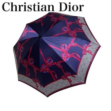 Christian Dior Folding Umbrella Ribbon Logo Navy Brand Authentic Luxury
