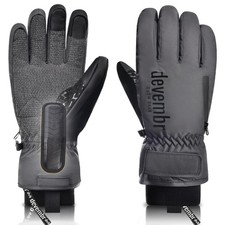 devembr Ski Gloves with Wrist Guards and Undercuff Design, Large, Gray