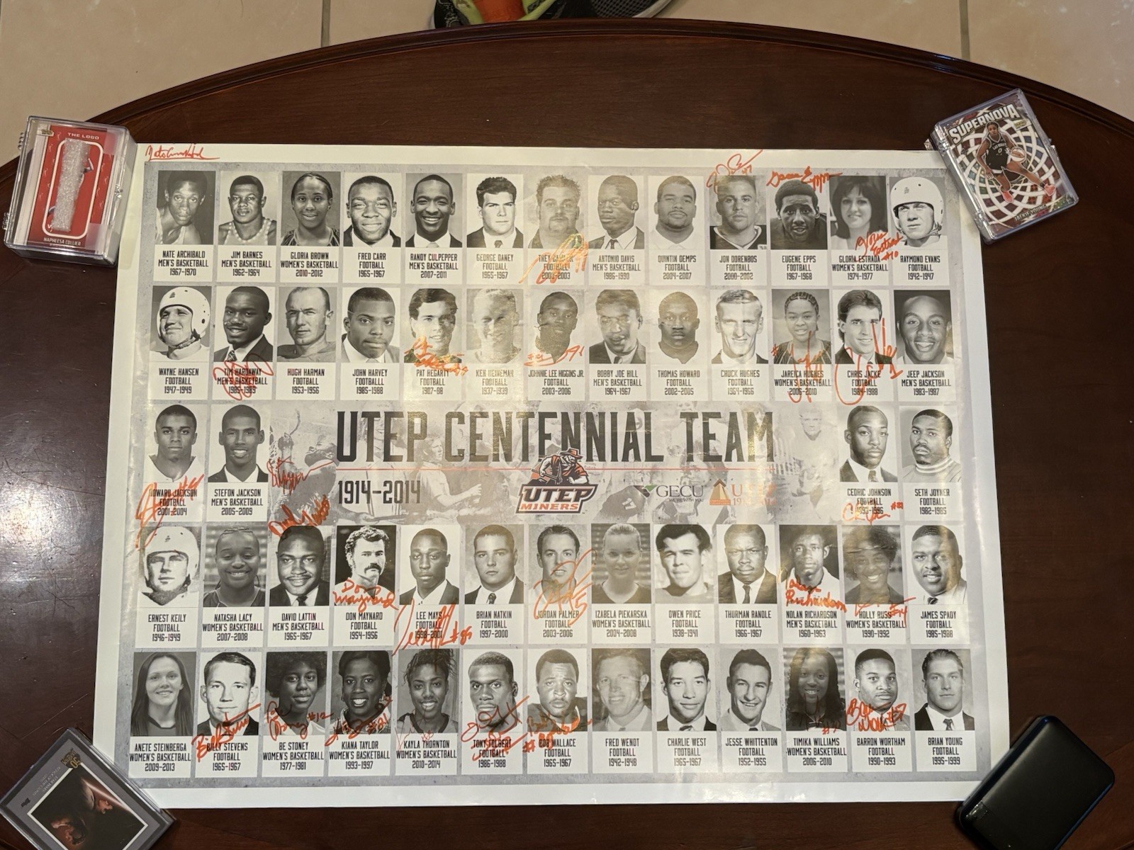UTEP Centennial Team Signed Poster 27 Autos Tim Hardaway Nate Archibald Maynard