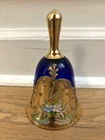 Murano Blue Glass Gold Gilt Dinner Bell Hand Painted Enamel Floral Italy