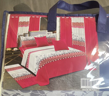 Lilianna Collection King Comforter Set 13pc Red/White Sheets Curtains Cushions