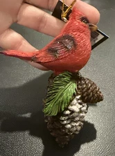 Cardinal Red Bird Pinecone Resin Christmas Holiday Tree Ornament NEW Rustic