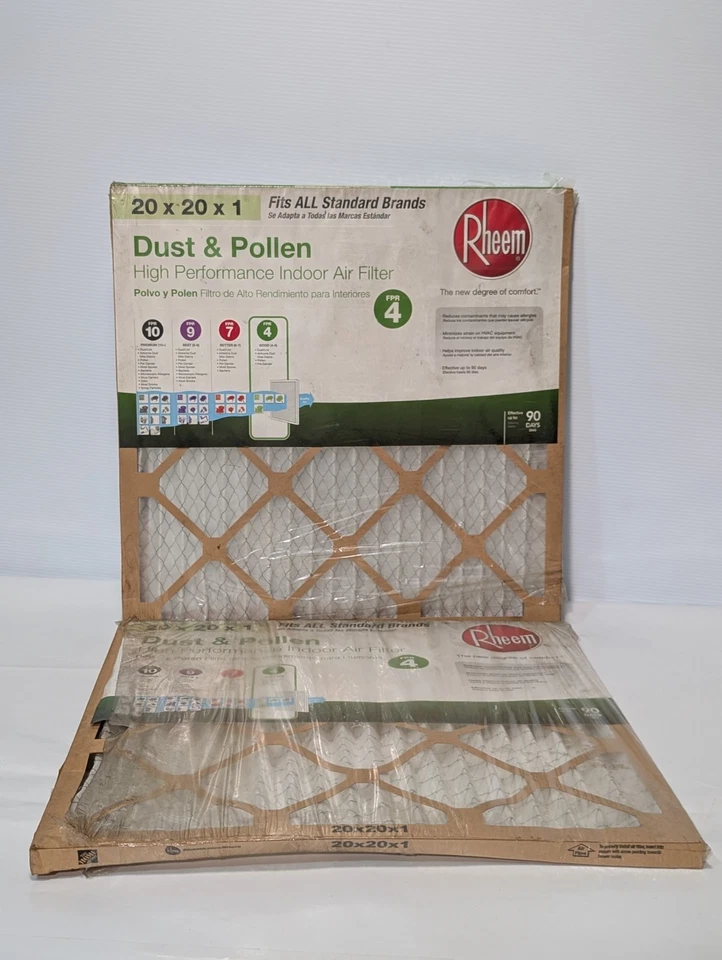 Lot of 2 Rheem 20"x20"x1" Dust & Pollen Filter, 1 pc Filter King 20x20x1 UNUSED - Image 2 of 4