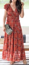 Ann Taylor Maxi Dress Floral Sparkle Flutter Sleeve Flowy Tiered Size 12 NWT