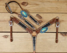 Western Leather Headstall and Breast Collar Tack Set