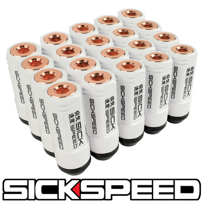 SICKSPEED 20PC WHITE/ROSE GOLD CAPPED ALUMINUM 50MM 3 PC LUG NUTS 14X1.5