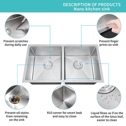 304 Stainless Steel Undermount Kitchen Sink, Available in Single / Double Bowl - Picture 14 of 30