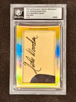 John Wooden Jamaal Wilkes 2014 Leaf Masterpiece Cut Signature card  1/1 JSA UCLA