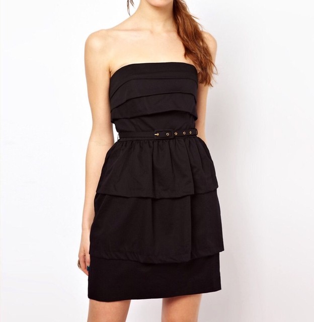 black strapless tiered dress