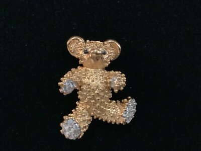 RARE VINTAGE AUTHENTIC SIGNED D'ORLAN GOLD TONE & CRYSTAL TEDDY