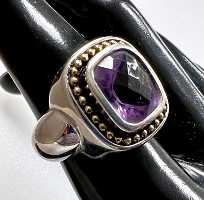 Grober Designer-Ring Sterlingsilber 14 Karat Gold Kissenschliff Amethyst